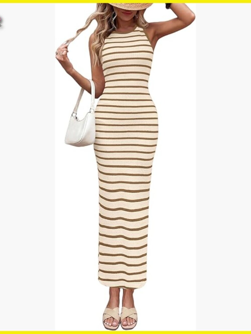 Striped Maxi Dress Bodycon Knit Side Slit Elegant Summer Beach Vacation Wear